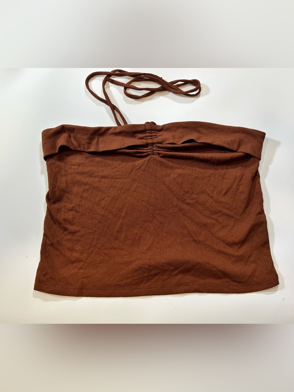 Wild Fable Dark Brown Ribbed Ruched Halter Tube Top Size XL